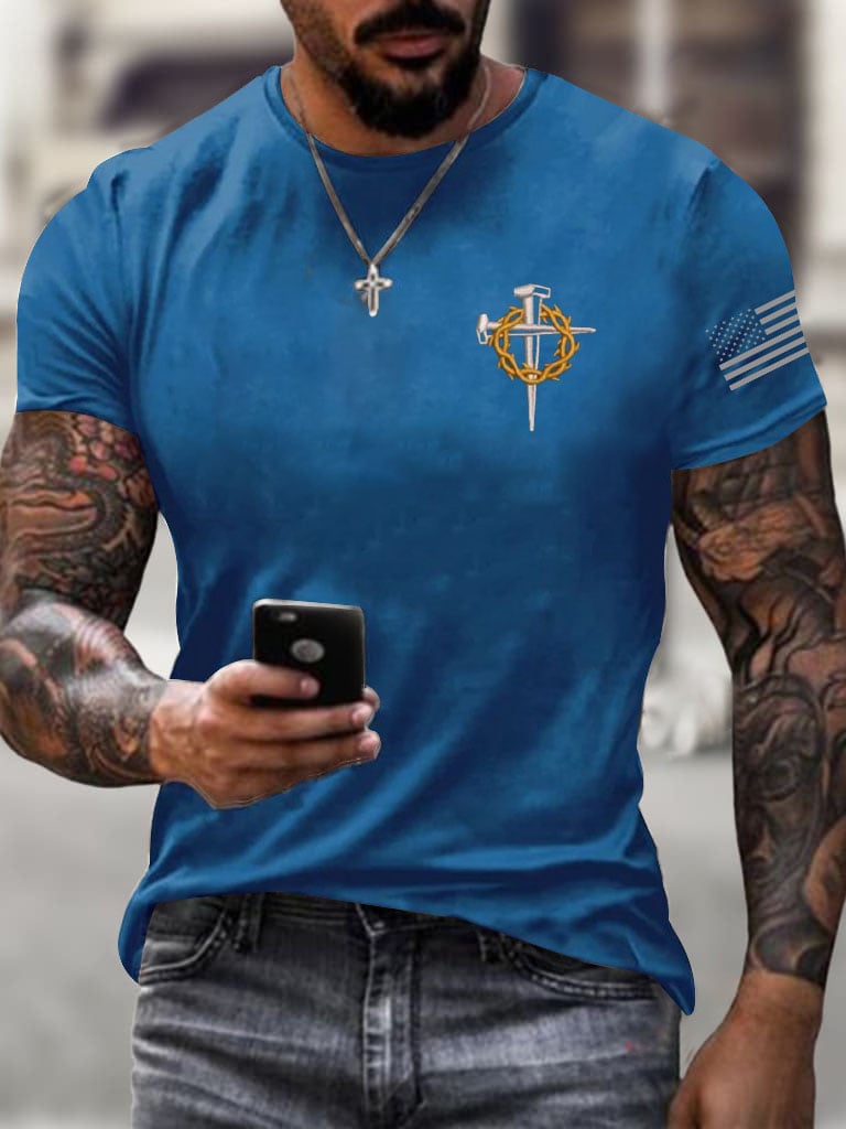 Men'S American Flag Cross Print T-Shirt