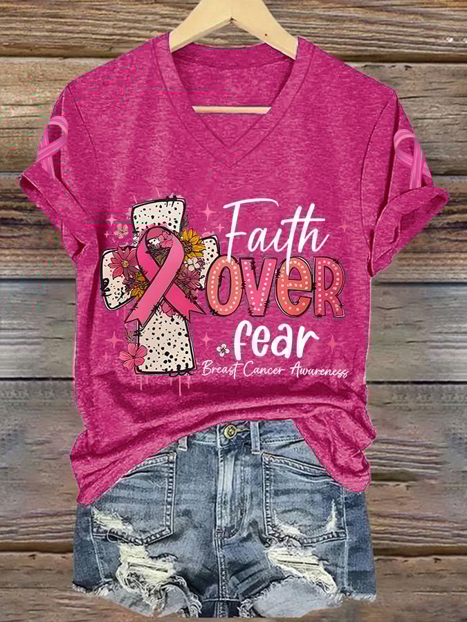 Women'S Casual Breast Cancer Awareness Faith Short Sleeve T-Shirt