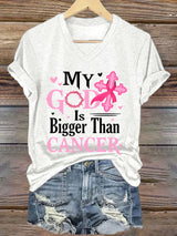Women'S Casual Breast Cancer Awareness Graphic Print V-Neck Short Sleeve T-Shirt