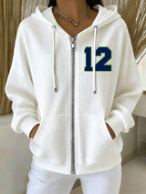 Women's Rugby Print Casual Hooded Sweatshirt