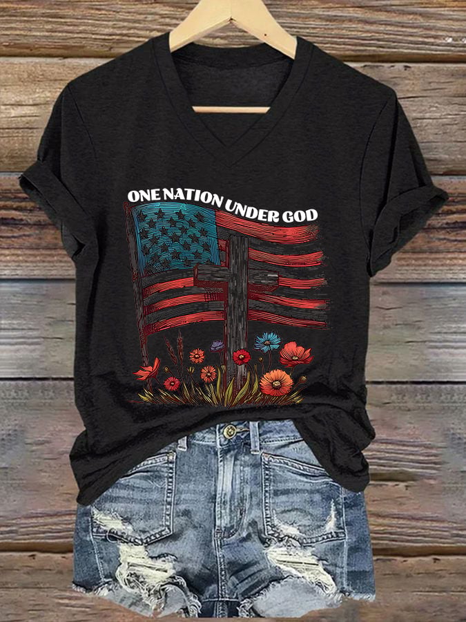 Women's Casual Faith Graphic Print V-Neck Short Sleeve T-Shirt