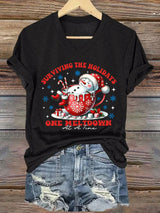 V-Neck Retro Christmas Snowman In Coffee Surviving The Holidays One Meltdown At A Time Print T-Shirt