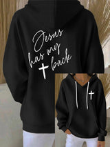 Women's Jesus Has My Back Print Casual Hoodie Sweatshirt