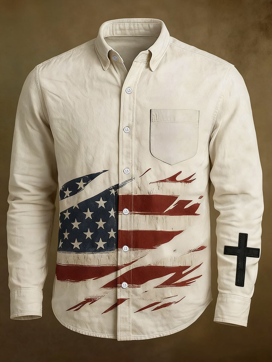 Men's Faith Printed Long Sleeved Casual Shirt