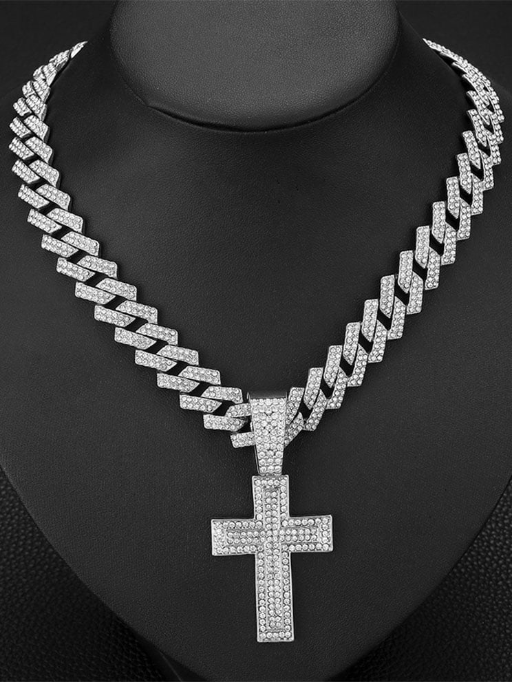 Faith Alloy Full Diamond Cross Pendant Necklace
