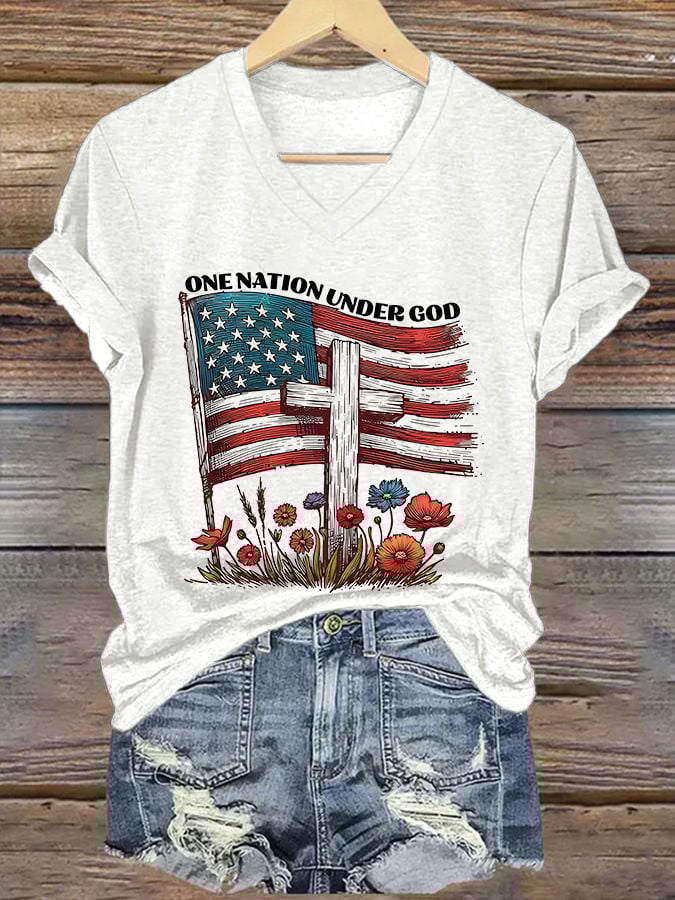 Women's Casual Faith Graphic Print V-Neck Short Sleeve T-Shirt