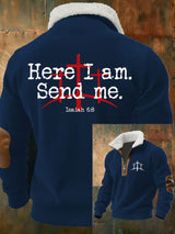 Men's Faith Print Zipper Fur Collar Long Sleeve Sweatshirt