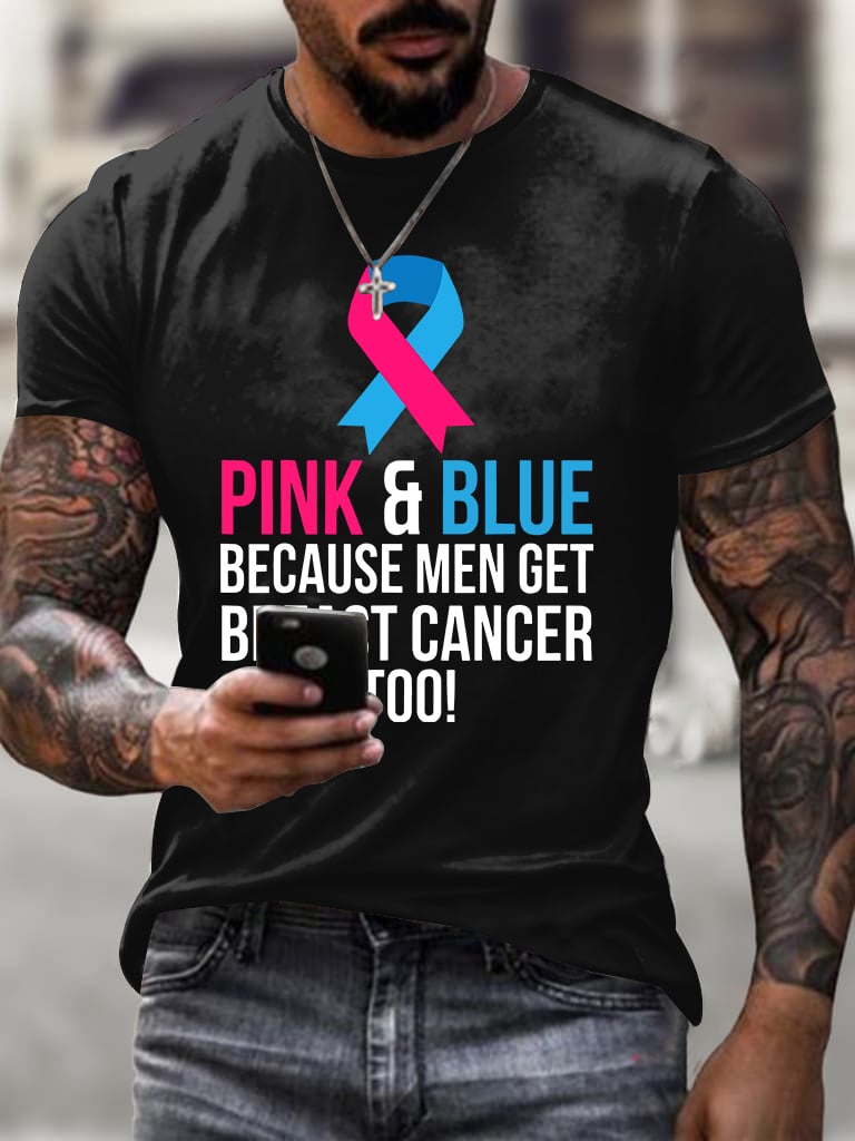 Men'S Casual Breast Cancer Print T-Shirt