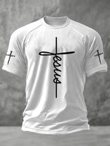 Men's Jesus Cross Print Casual T-Shirt