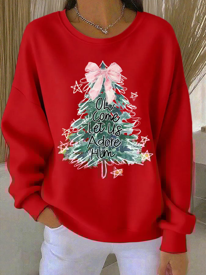 Women's Christmas Christ O Come Let Us Adore Him Print Casual T-shirt