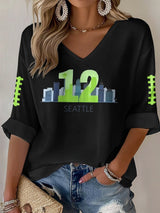 Women's Rugby Print Waffle Long Sleeve T-Shirt
