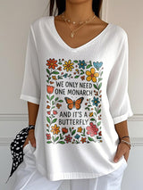 🔥Buy 3 Get 15% Off🔥V-Neck Retro We Only Need One Monarch And It's A Butterfly Print T-Shirt