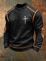 Men's Vintage Faith Cross Print Waffle Crew Neck Sweatshirt