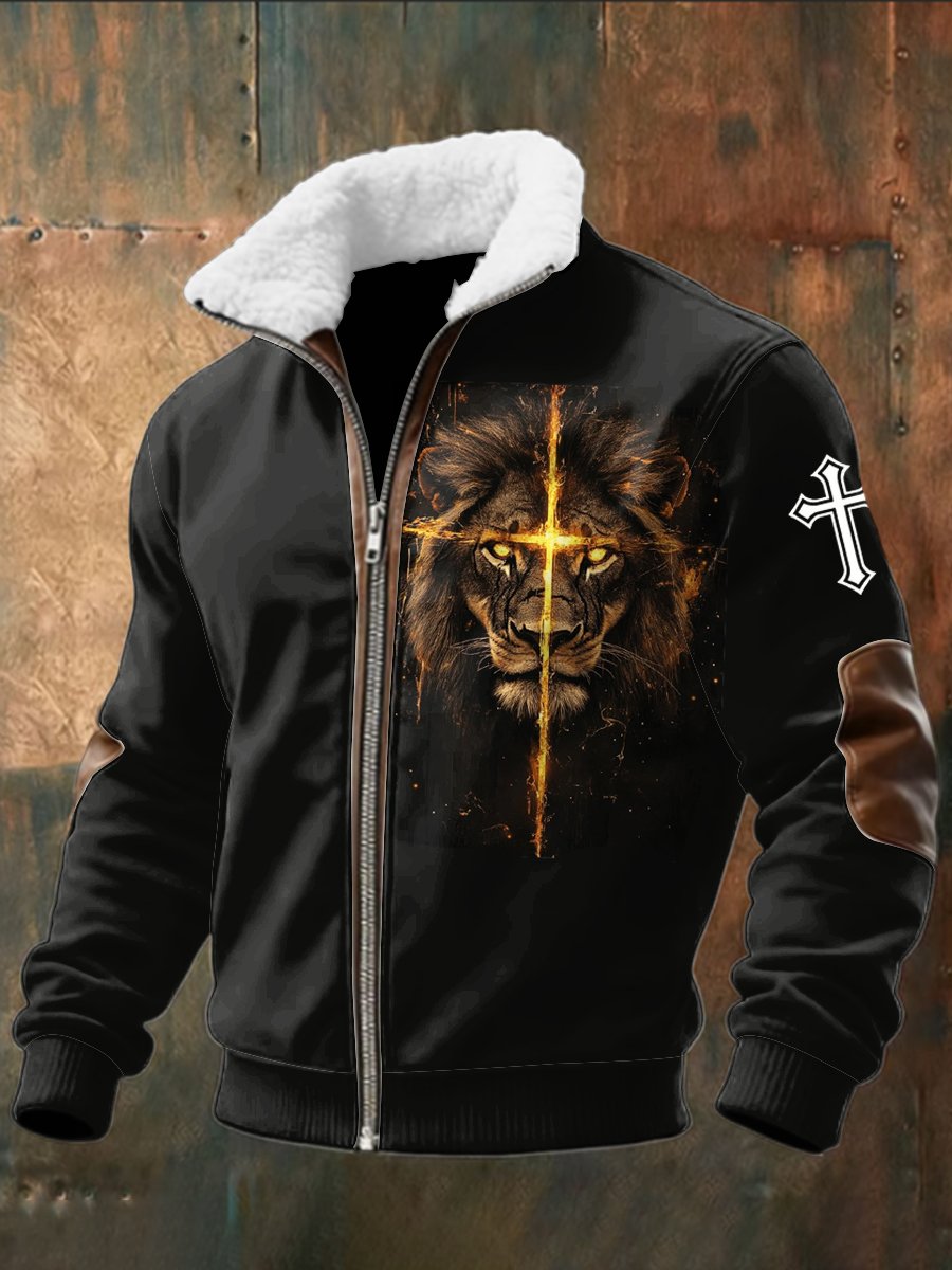 Men's Casual Lion Fleece Jacket