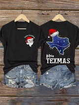 V-Neck Retro Texas Christmas The Stars At Night Are Big And Bright Deep In The Heart Of Texas Print T-Shirt