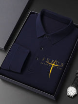 🔥Buy 3 Get 15% Off🔥Men's Vintage Faith “Jesus Because Of Him” Long Sleeves Polo Shirt