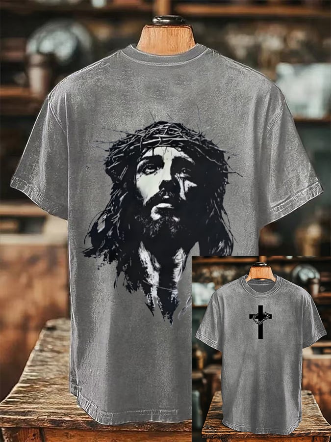 🔥Buy 3 Get 15% Off🔥Men's Faith Cross Print Crew Neck T-shirt