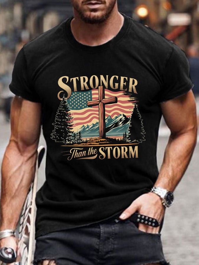 Men'S Casual Christian Shirt American Flag Cross Graphic Print Short Sleeve T-Shirt
