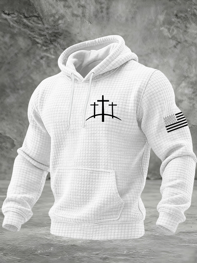 Men's Faith Print Checkered Fabric Hooded Sweatshirt