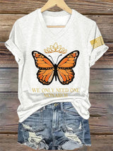 🔥Buy 3 Get 15% Off🔥V-Neck Retro No Kings We Only Need One Monarch Butterfly  Print T-Shirt