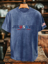 🔥Buy 3 Get 15% Off🔥Men's Vintage USA Jesus Saves Printed Round Neck T-Shirt