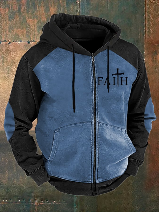 Men's Faith Cross Print Zip-Up Hoodie