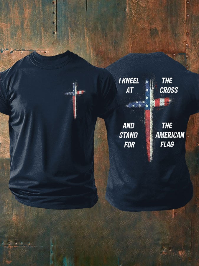 🔥Buy 3 Get 15% Off🔥Men's Stand For The Flag Kneel For The Cross Printed Casual T-Shirt