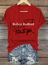 V-Neck Retro Film Strip Print T-Shirt