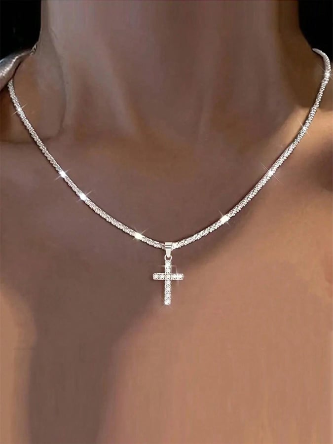 Women's 925 Sterling Silver With Cross Pendant Necklace