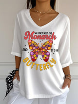 🔥Buy 3 Get 15% Off🔥V-Neck Retro We Only Need One Monarch And It's A Butterfly Print T-Shirt