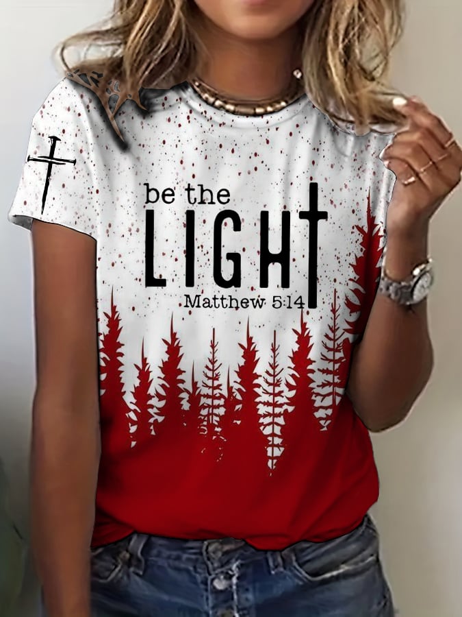Women's Christian Christmas Print Round Neck T-Shirt