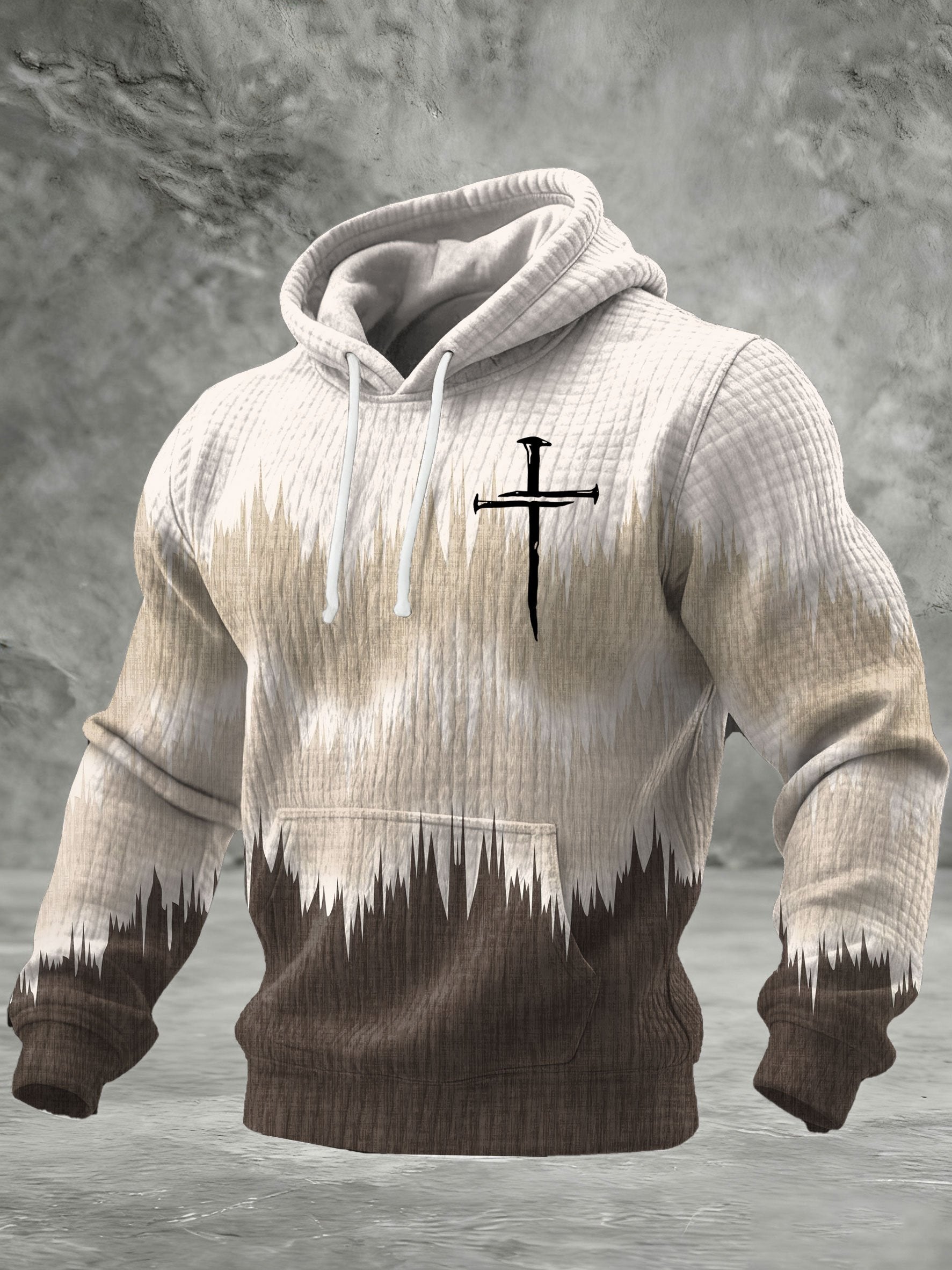 Men's Retro Color Block Cross Print Sweatshirt