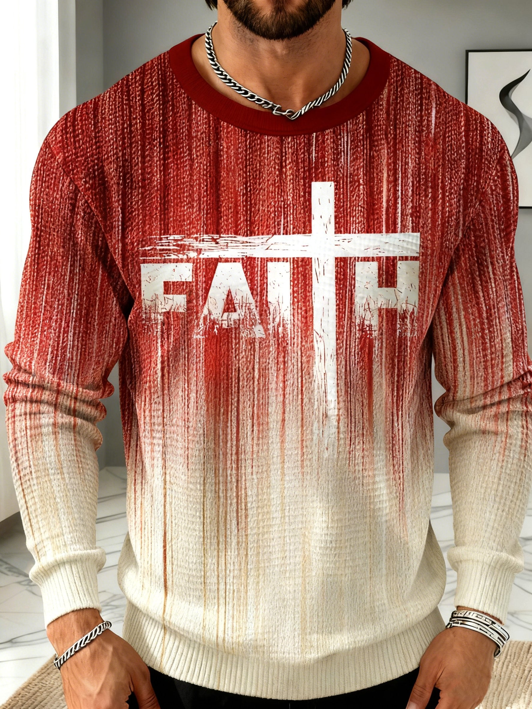 Men's Faith Printed Casual Long-Sleeved Top