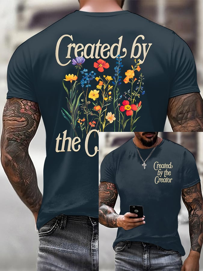 Men'S Casual "God Created Everything" Faith Short-Sleeved T-Shirt
