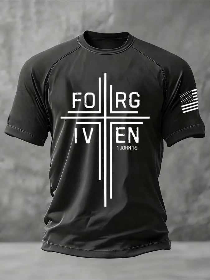 Men's Forgiveness Faith Cross Print Raglan Sleeve T-Shirt