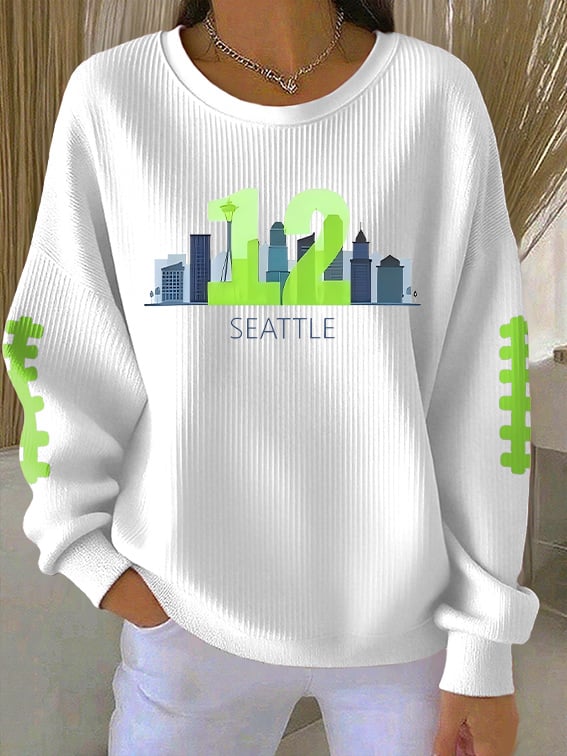Women's Rugby Print Knit Crew Neck Long Sleeve Top