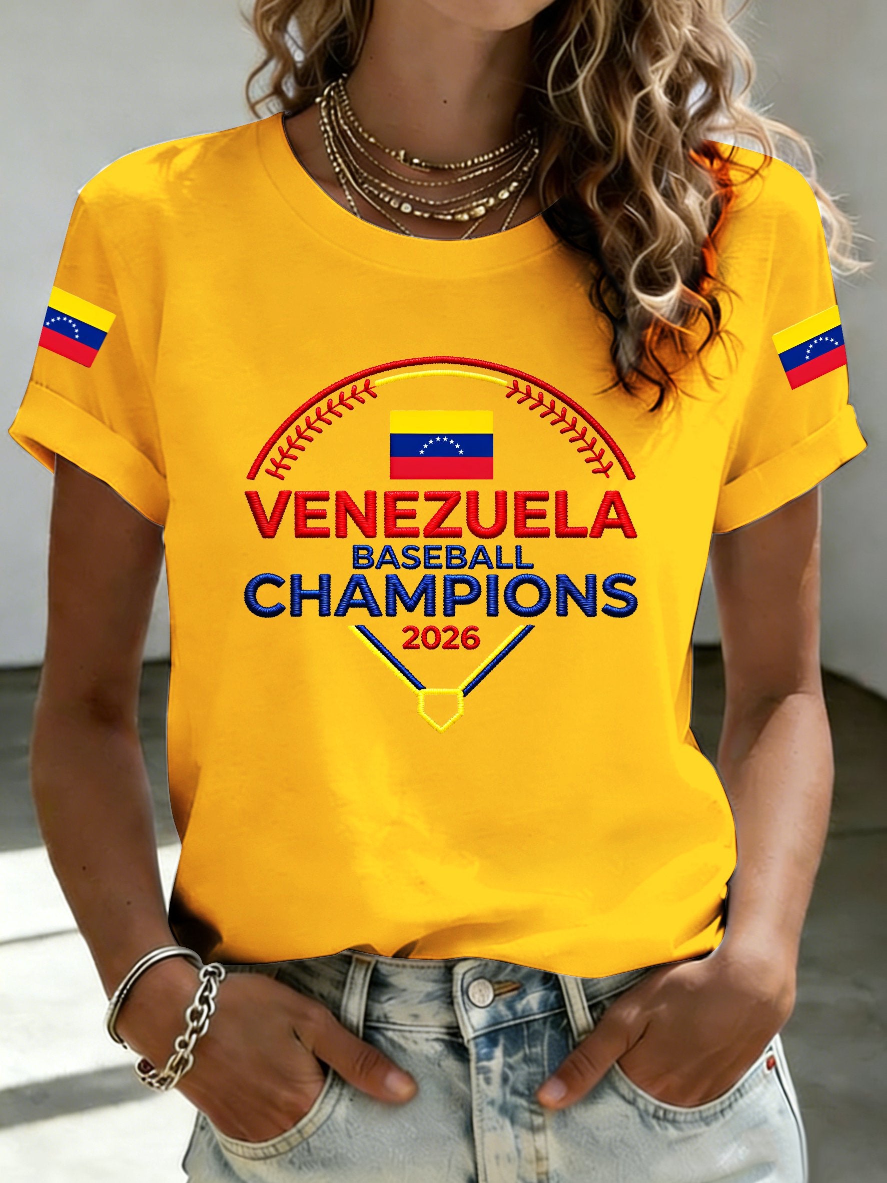 Women's Venezuela Baseball Champion Print Short-Sleeve T-Shirt