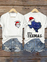 V-Neck Retro Texas Christmas The Stars At Night Are Big And Bright Deep In The Heart Of Texas Print T-Shirt