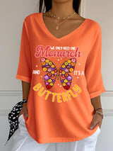 🔥Buy 3 Get 15% Off🔥V-Neck Retro We Only Need One Monarch And It's A Butterfly Print T-Shirt