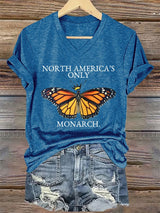 🔥Buy 3 Get 15% Off🔥V-Neck Retro North America’s Only Orange Monarch Print T-Shirt