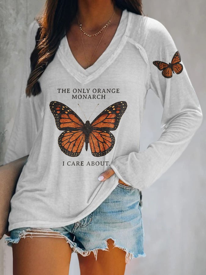 🔥Buy 3 Get 15% Off🔥V-neck Retro The Only Orange Monarch I Care About Print T-Shirt