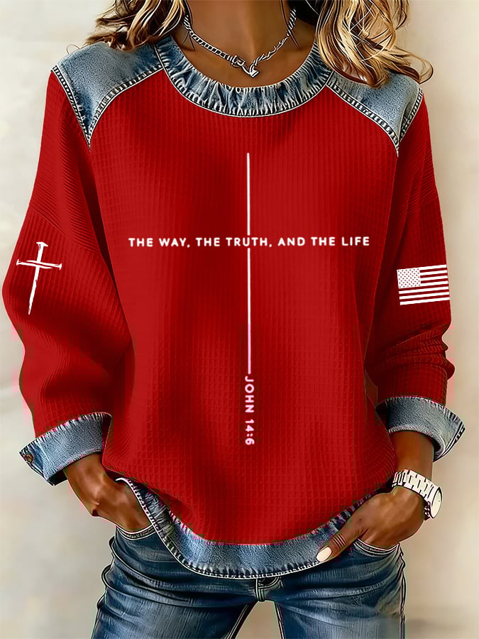 Women's Jesus The Way The Truth The Life Cross Print Casual Sweatshirt