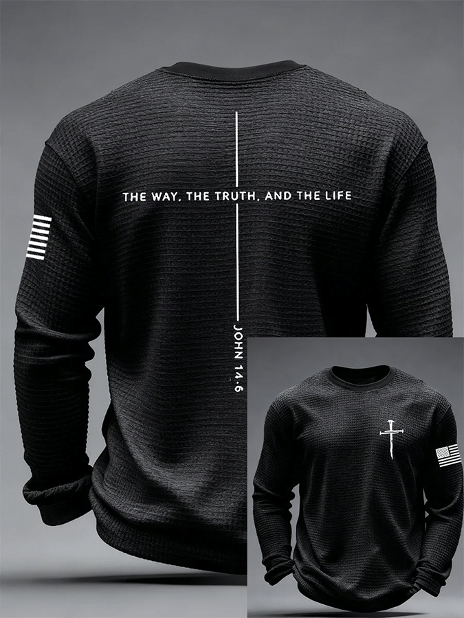 Men's Jesus The Way The Truth The Life Cross Waffle Long Sleeve T-Shirt