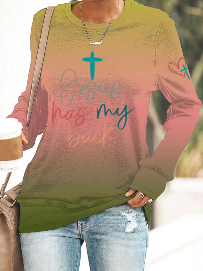 Women's Jesus Has My Back Print  Sweatshirts