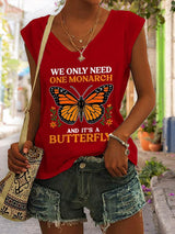 🔥Buy 3 Get 15% Off🔥V Neck Retro We Only Need One Monarch And It's A Butterfly Print Tank Tops