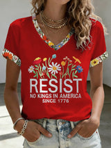 🔥Buy 3 Get 15% Off🔥V-Neck Retro Resist No Kings In America Since 1776 Print T-Shirt